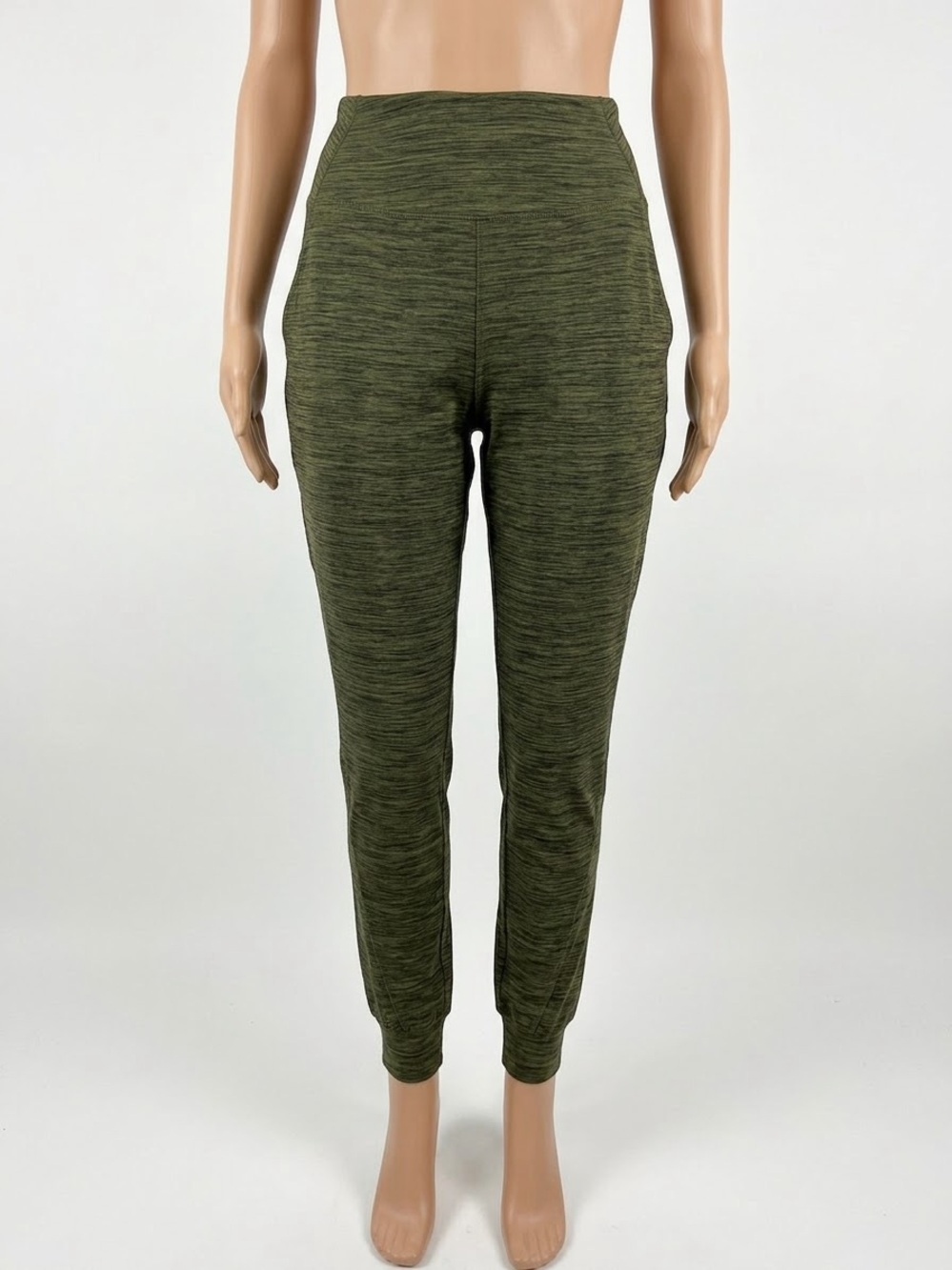 High-Waist Olive Green Knit Jogger Pants